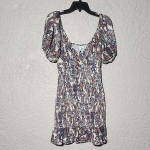 NSR Puff Sleeve Smocked Mini Dress